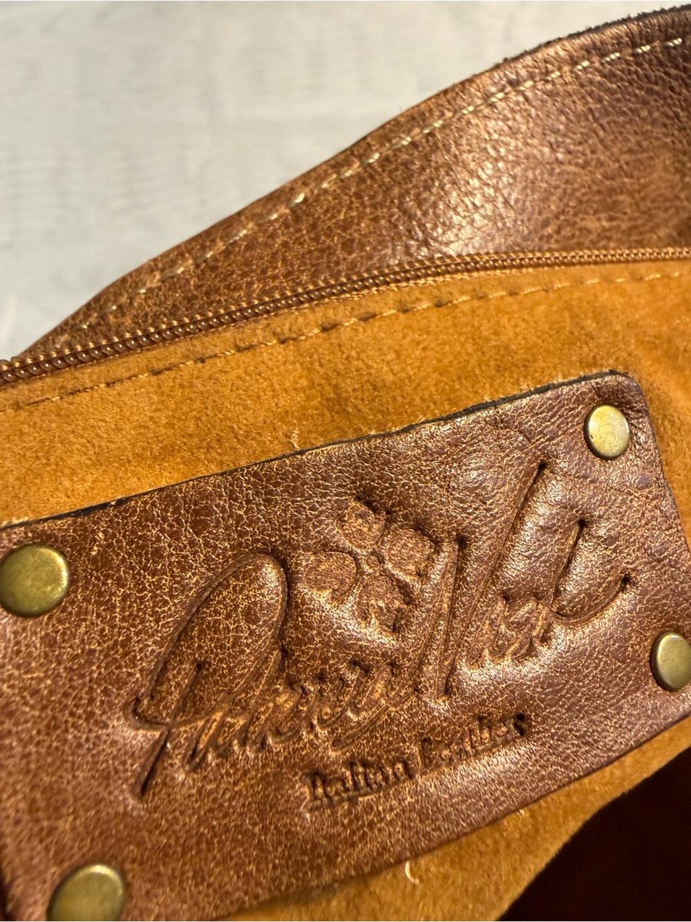 Genuine Brown Leather Shoulder Bag with Branded Embossing